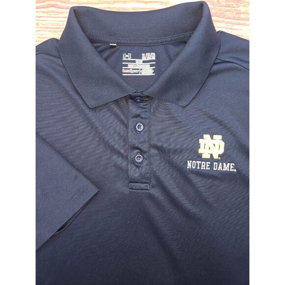 Under Armour Notre Dame Polo Shirt XL HeatGear Navy Blue Loose Fit Mens Apparel - Picture 3 of 7